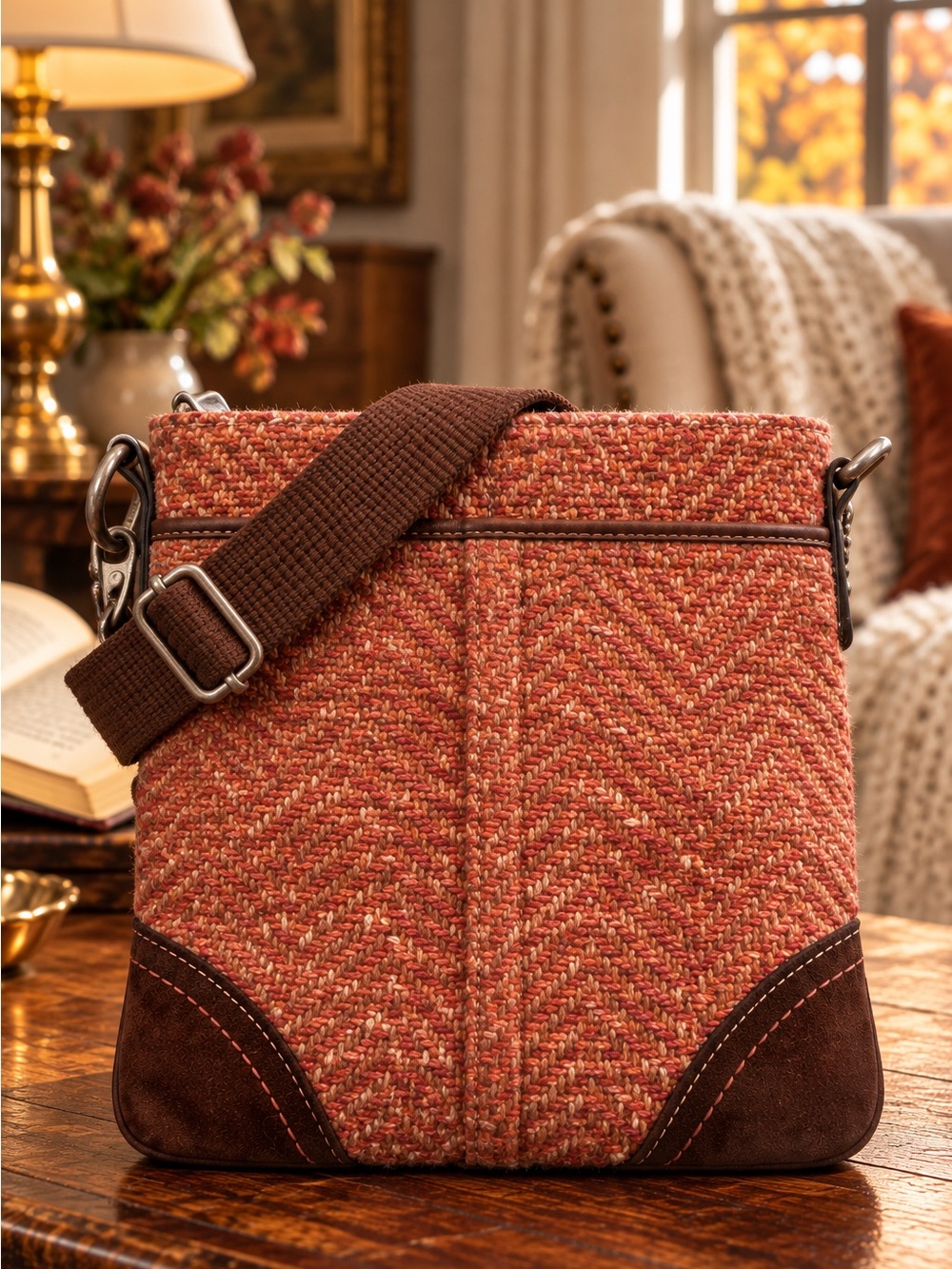 COACH Hamptons Vintage Tweed & Suede Swingpack Crossbody Bag